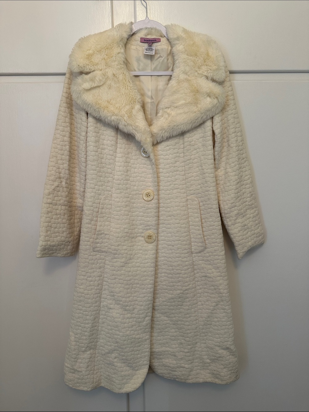 Frost French Angora and Wool Cream White Textured Coat